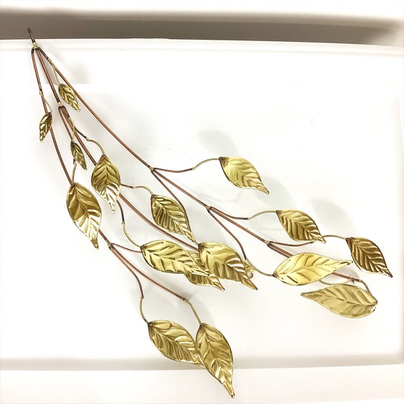 Wall Decor Vintage Gold Tone Brass Copper Metal Leaves Branch